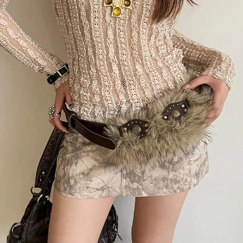 Faux Fur Rivet Belt