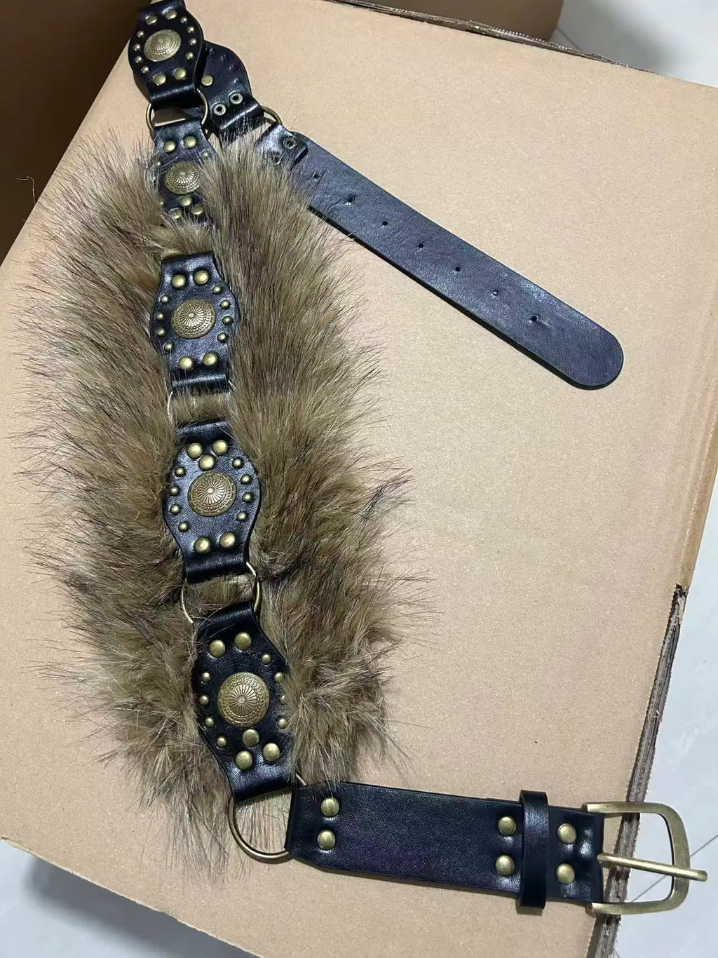 Faux Fur Rivet Belt